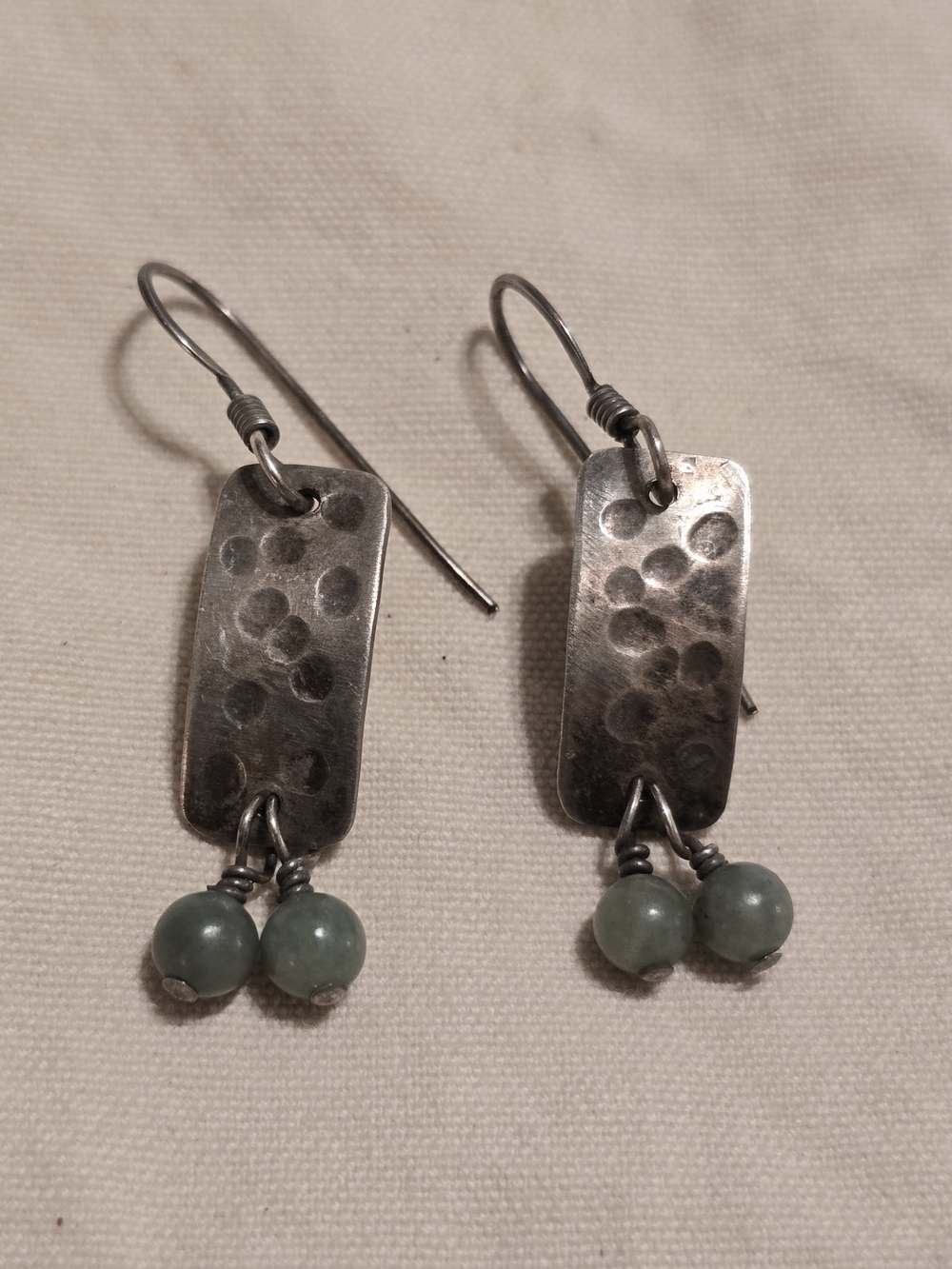 Sterling Hammered Rectangle Earrings with Jade Beads